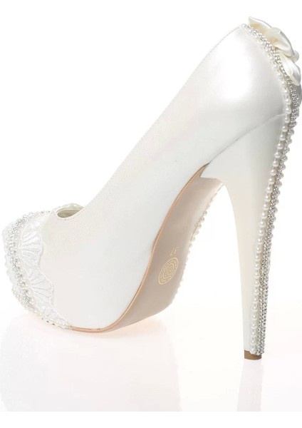 Kadın Moda Şık Sedef Inci Taş Işlemeli Gelin Ayakkabı Topuklu Düğün Nişan Gece Abiye Ayakkabı fırsatları