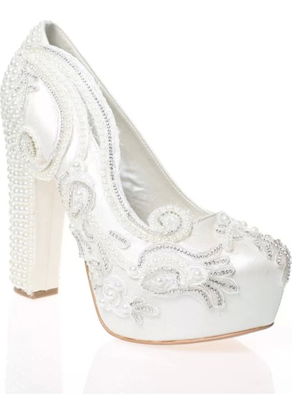 Kadın Moda Beyaz Sedef Inci Taş Işlemeli Gelin Ayakkabı Topuklu Düğün Nişan Gece Abiye Ayakkabı fiyatları