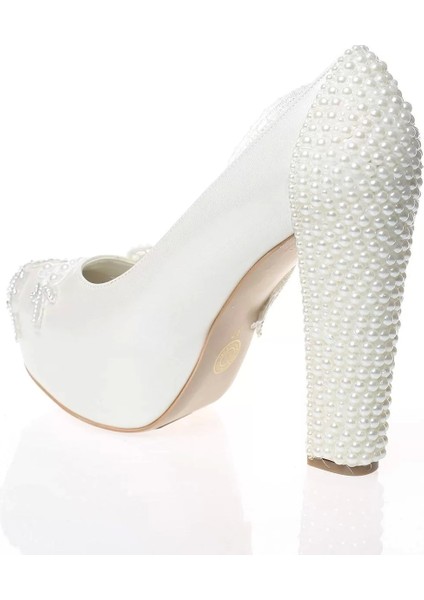 Kadın Moda Beyaz Sedef Inci Taş Işlemeli Gelin Ayakkabı Topuklu Düğün Nişan Gece Abiye Ayakkabı fırsatları