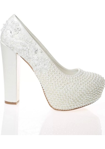 Kadın Moda Şık Sedef Inci Taş Işlemeli Gelin Ayakkabı Topuklu Düğün Nişan Gece Abiye Ayakkabı