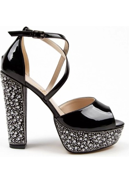Kadın Moda Şık Siyah Rugan Ökçe Poli Inci Düğün Nişan Gece Abiye Ayakkabı fiyatları