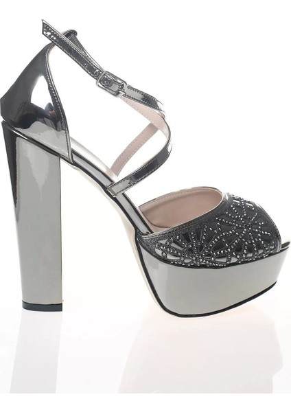 Kadın Moda Şık Gold Ayna Yüz Kristal Lazer Topuklu Düğün Nişan Gece Abiye Ayakkabı