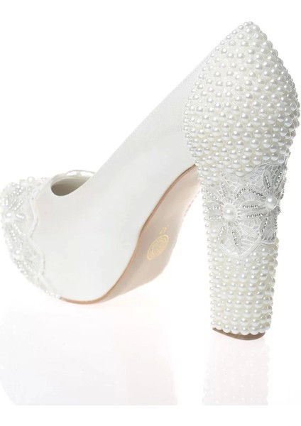 Kadın Moda Beyaz Sedef Inci Taş Işlemeli Gelin Ayakkabı Topuklu Düğün Nişan Gece Abiye Ayakkabı fırsatları