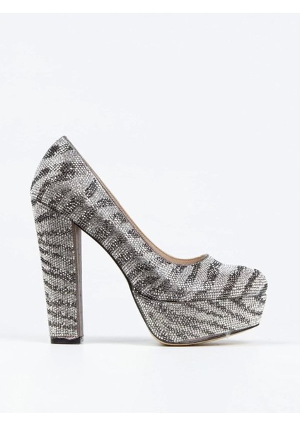 Kadın Moda Sultan Çift Renk Taşlı Klasik Topuklu Platformlu Düğün Nişan Gece Abiye Ayakkabı