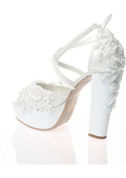 Kadın Moda Beyaz Sedef Inci Taş Işlemeli Gelin Ayakkabı Topuklu Düğün Nişan Gece Abiye Ayakkabı fırsatları