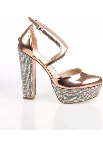 Kadın Moda Şık Rose Ayna Taşlı Topuklu Zarif Tasarım Düğün Nişan Gece Abiye Ayakkabı