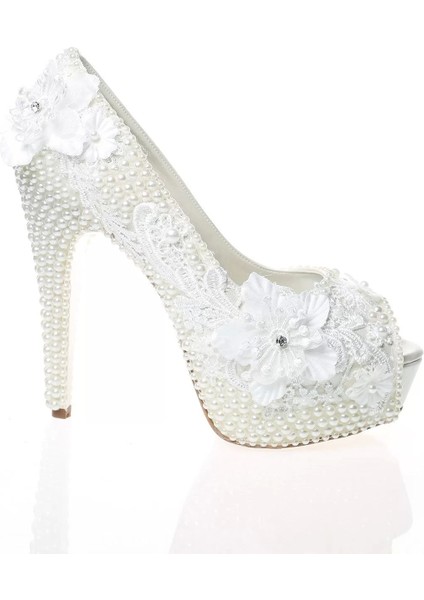 Kadın Moda Şık Sedef Inci Taş Işlemeli Gelin Ayakkabı Topuklu Düğün Nişan Gece Abiye Ayakkabı