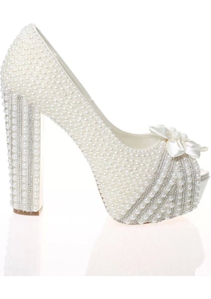 Kadın Moda Şık Sedef Inci Taş Işlemeli Ayakkabı Topuklu Düğün Nişan Gece Abiye Ayakkabı