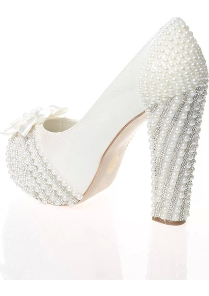 Kadın Moda Şık Sedef Inci Taş Işlemeli Ayakkabı Topuklu Düğün Nişan Gece Abiye Ayakkabı fırsatları