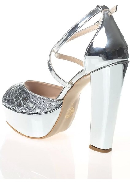 Kadın Moda Şık Gümüş Topuklu Zarif Tasarım Yüksek Topuk Düğün Nişan Gece Abiye Ayakkabı fırsatları