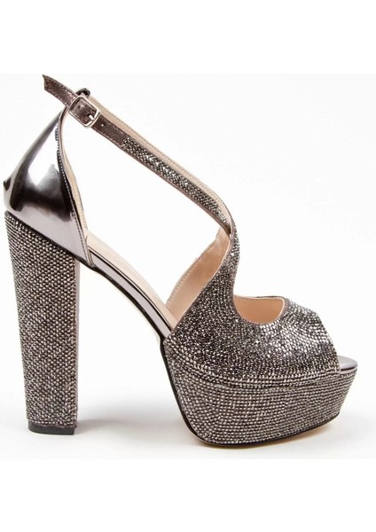 Kadın Moda Şık Gold Ayna Full Taş Yüksek Topuk Düğün Nişan Gece Abiye Ayakkabı