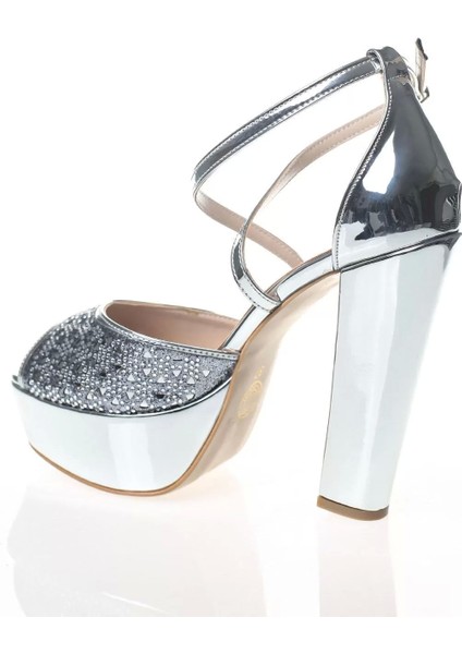 Kadın Moda Şık Gümüş Ayna Yüz Lazer Topuklu Zarif Tasarım Düğün Nişan Gece Abiye Ayakkabı fırsatları