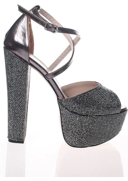 Kadın Moda Şık Gold Kristal Full Taş Topuklu Düğün Nişan Gece Abiye Ayakkabı