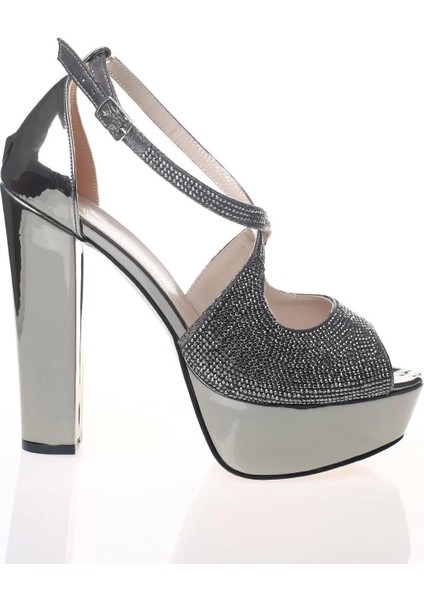 Kadın Moda Şık Gold Ayna Yüz Taş Topuklu Zarif Tasarım Düğün Nişan Gece Abiye Ayakkabı