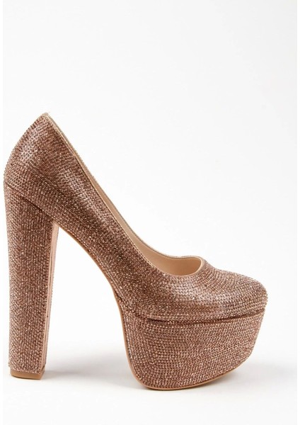 Kadın Moda Şık Gold Janjan Full Taş Düğün Nişan Gece Abiye Ayakkabı