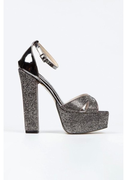 Kadın Moda Şık Ayna Janjan Taşlı Çapraz Klasik Topuklu Platformlu Düğün Nişan Gece Abiye Ayakkabı