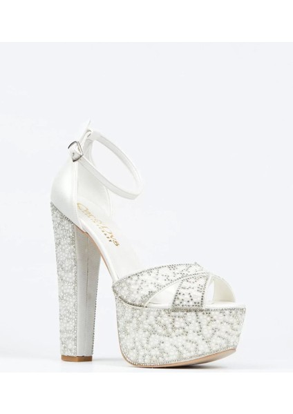 Kadın Moda Ayna Full Inci Taşlı Çapraz Klasik Topuklu Platformlu Düğün Nişan Gece Abiye Ayakkabı fiyatları