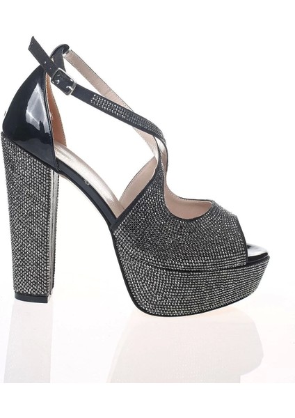Kadın Moda Şık Sedef Cilt Full Taş Detaylı Topuklu Düğün Nişan Gece Abiye Ayakkabı