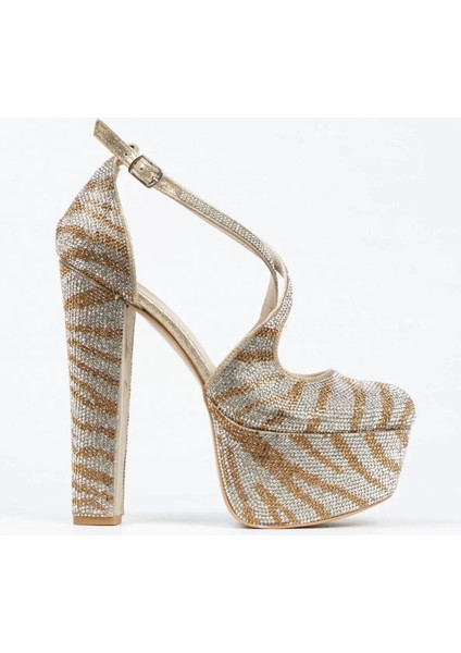 Kadın Sultan Çift Renk Taşlı Klasik Topuklu Platformlu Topuklu Düğün Nişan Gece Abiye Ayakkabı