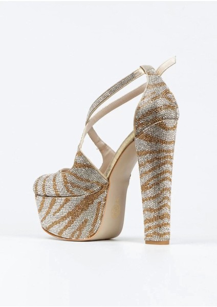 Kadın Sultan Çift Renk Taşlı Klasik Topuklu Platformlu Topuklu Düğün Nişan Gece Abiye Ayakkabı fırsatları