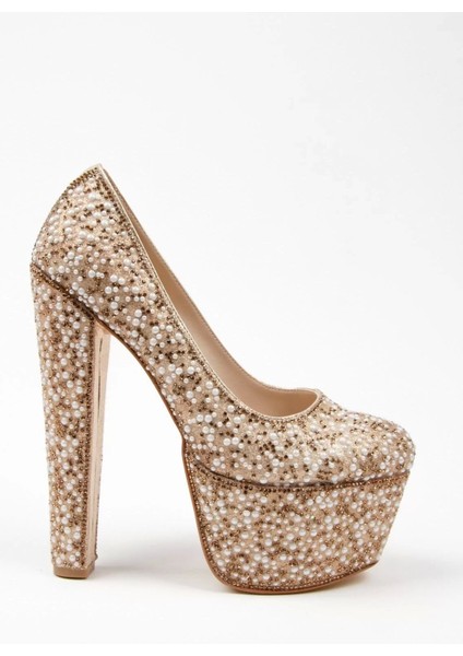 Kadın Moda Şık Gümüş Full Inci Zarif Tasarım Düğün Nişan Gece Abiye Ayakkabı