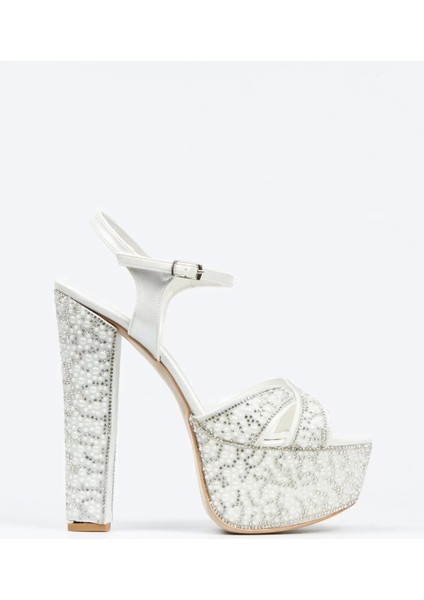 Kadın Moda Ayna Full Inci Taşlı Çapraz Klasik Topuklu Platformlu Düğün Nişan Gece Abiye Ayakkabı