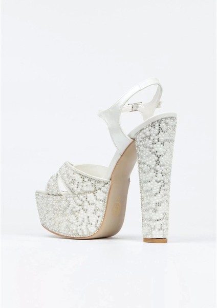 Kadın Moda Ayna Full Inci Taşlı Çapraz Klasik Topuklu Platformlu Düğün Nişan Gece Abiye Ayakkabı fırsatları