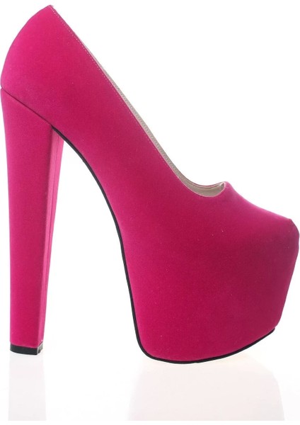 Kadın Moda Şık Fuşya Süet Yüksek Topuk Topuklu Zarif Tasarım Düğün Nişan Gece Abiye Ayakkabı