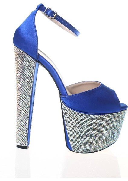 Kadın Moda Şık Fuşya Saten Ökçe Poli Taş Yüksek Topuk Topuklu Düğün Nişan Gece Abiye Ayakkabı