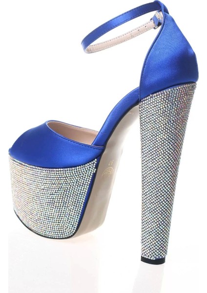 Kadın Moda Şık Fuşya Saten Ökçe Poli Taş Yüksek Topuk Topuklu Düğün Nişan Gece Abiye Ayakkabı fırsatları