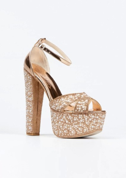 Kadın Moda Ayna Full Inci Taşlı Çapraz Klasik Topuklu Platformlu Düğün Nişan Gece Abiye Ayakkabı fiyatları