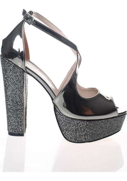 Kadın Moda Şık Gold Ayna Ökçe Poli Taş Topuklu Zarif Tasarım Düğün Nişan Gece Abiye Ayakkabı