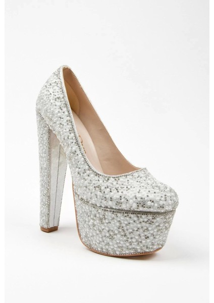 Kadın Moda Şık Gümüş Full Inci Zarif Tasarım Düğün Nişan Gece Abiye Ayakkabı fiyatları