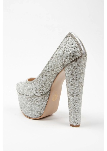 Kadın Moda Şık Gümüş Full Inci Zarif Tasarım Düğün Nişan Gece Abiye Ayakkabı fırsatları