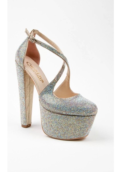 Kadın Moda Şık Gold Janjan Full Taş Düğün Nişan Gece Abiye Ayakkabı fiyatları