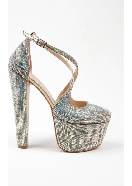 Kadın Moda Şık Gold Janjan Full Taş Düğün Nişan Gece Abiye Ayakkabı modelleri