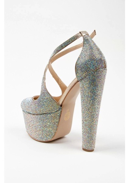 Kadın Moda Şık Gold Janjan Full Taş Düğün Nişan Gece Abiye Ayakkabı fırsatları