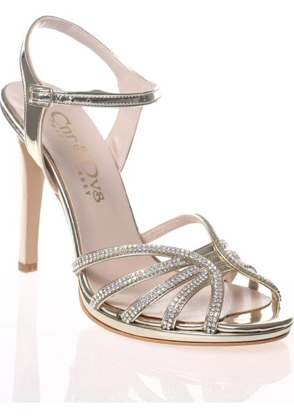 Kadın Moda Şık Gold Ayna Beş Taş Topuklu Zarif Tasarım Düğün Nişan Gece Abiye Ayakkabı fiyatları