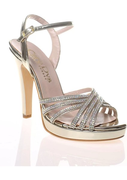 Kadın Moda Şık Gold Topuklu Zarif Tasarım Yüksek Topuk Düğün Nişan Gece Abiye Ayakkabı fiyatları