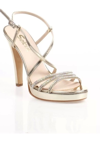 Kadın Moda Şık Gold Ayna Taşlı Abiye Topuklu Zarif Tasarım Düğün Nişan Gece Abiye Ayakkabı fiyatları