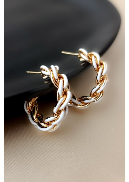 Gold Beyaz Geçişli Sarmal Zircir Şık Halka Küpe modelleri
