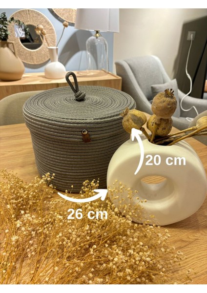 Çok Amaçlı Kapaklı Düzenleyici Sepet ve Saksılık, 26-20 cm, Gri, Jüt, 1 Parça