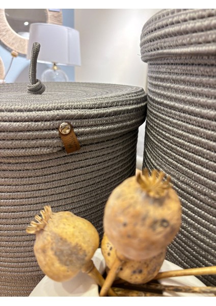 Çok Amaçlı Kapaklı Düzenleyici Sepet ve Saksılık, 26-20 cm, Gri, Jüt, 1 Parça fırsatları