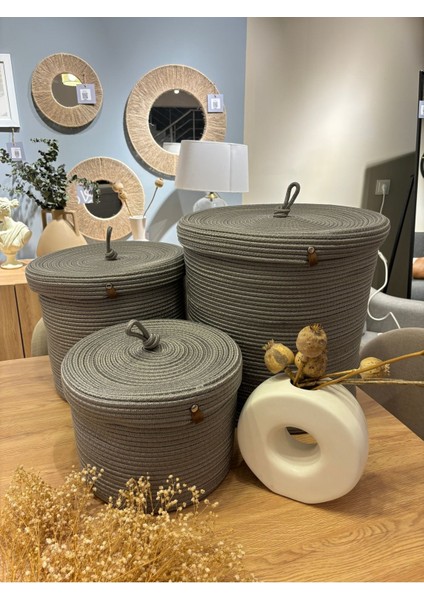 Çok Amaçlı Kapaklı Düzenleyici Sepet ve Saksılık, 26-20 cm, Gri, Jüt, 1 Parça indirimleri