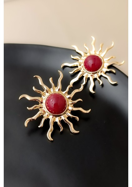 Güneş Figür Gold Çelik Küpe Bordo fiyatları