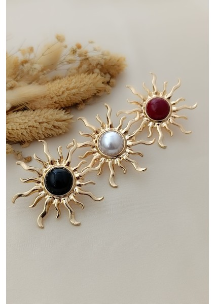 Güneş Figür Gold Çelik Küpe Bordo fırsatları