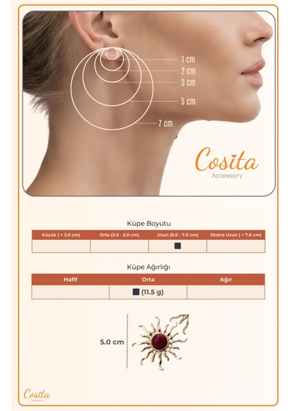 Güneş Figür Gold Çelik Küpe Bordo indirimleri