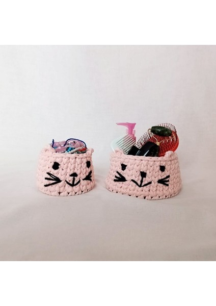 Pembe Kedi Figürlü Çocuk ve Bebek Odası Düzenleyici Sepet, Kumaş, Küçük Boy modelleri