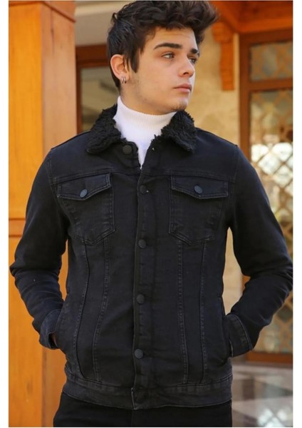 Erkek Içi Kürklü Slim Fit Kot Ceket