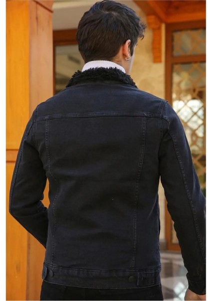 Erkek Içi Kürklü Slim Fit Kot Ceket